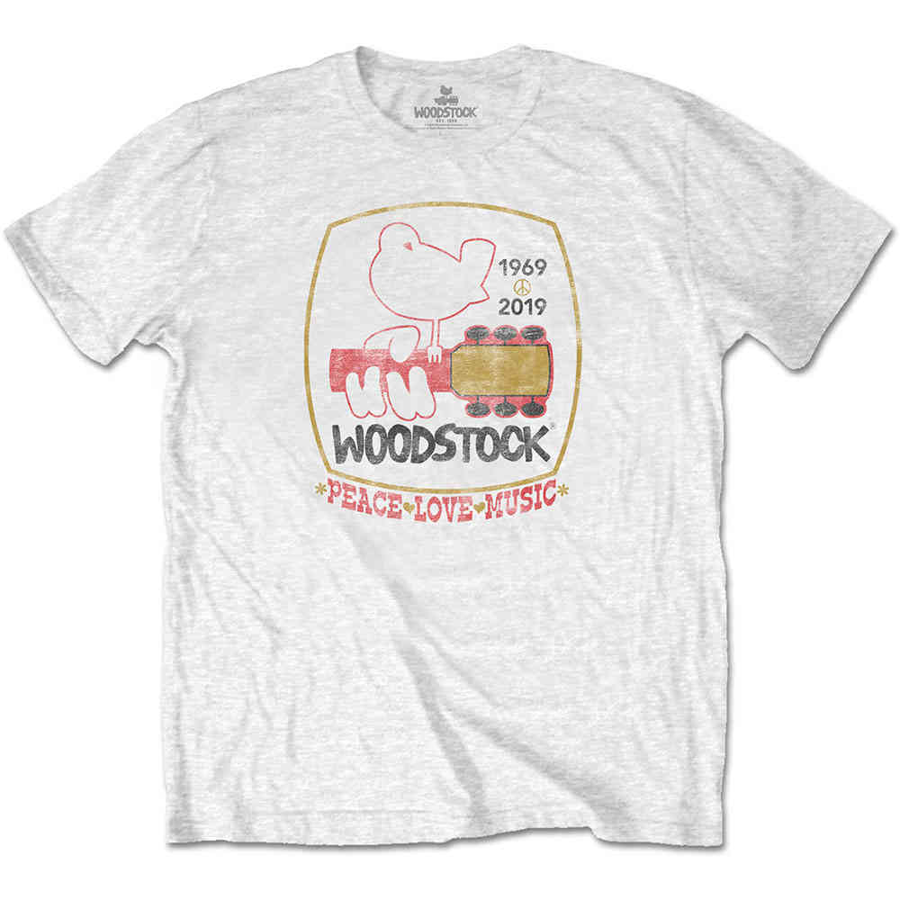 Woodstock - Peace Love Music Tshirt Homme - Blanc